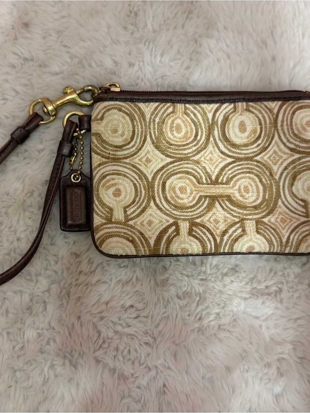Coach Neutral Circle-Pattern Wristlet Clutch - Beige and Brown